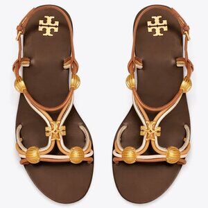 Tory Burch $328 NIB CAPRI MULTI STRAP SANDAL MOCHA / TOASTED BARK / GOLD Brown